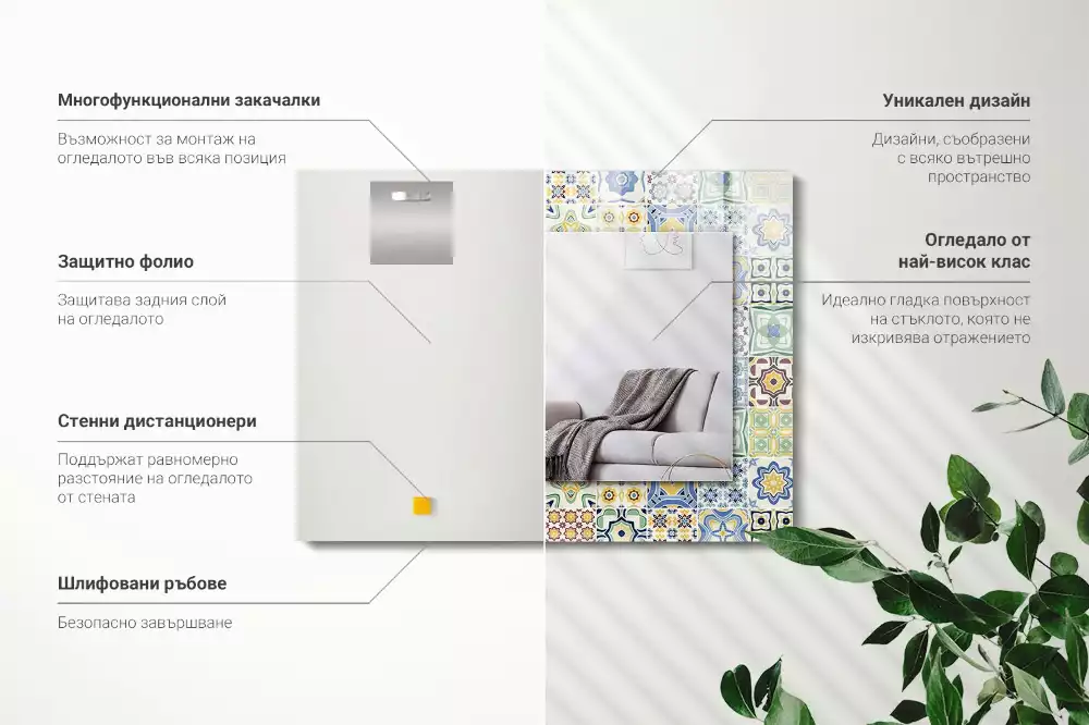 Lustro ramka z nadrukiem prostokątne kolorowe motywy kafelkowe