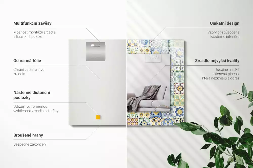 Lustro ramka z nadrukiem prostokątne kolorowe motywy kafelkowe