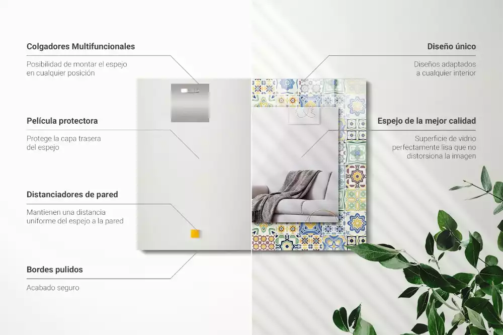 Lustro ramka z nadrukiem prostokątne kolorowe motywy kafelkowe