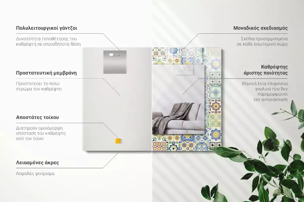 Lustro ramka z nadrukiem prostokątne kolorowe motywy kafelkowe