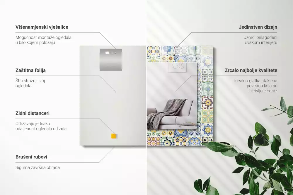 Lustro ramka z nadrukiem prostokątne kolorowe motywy kafelkowe