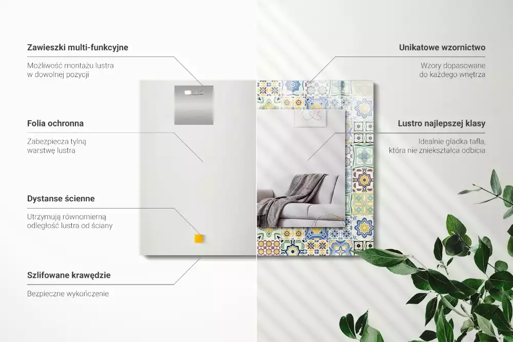Lustro ramka z nadrukiem prostokątne kolorowe motywy kafelkowe