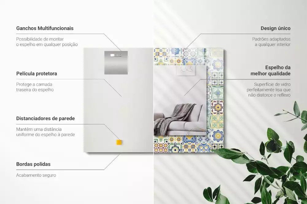 Lustro ramka z nadrukiem prostokątne kolorowe motywy kafelkowe
