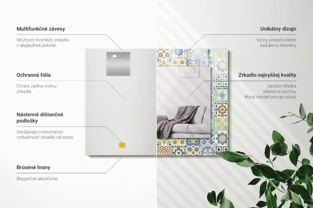 Lustro ramka z nadrukiem prostokątne kolorowe motywy kafelkowe