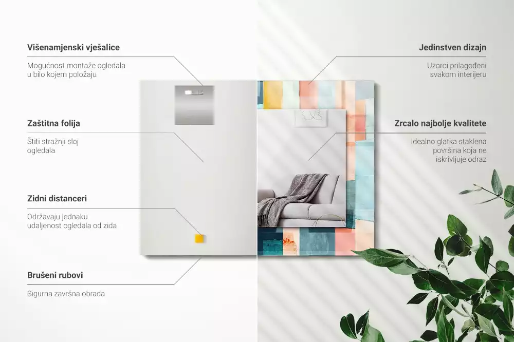 Lustro z drukowaną ramką prostokątne abstrakcyjne barwne prostokąty