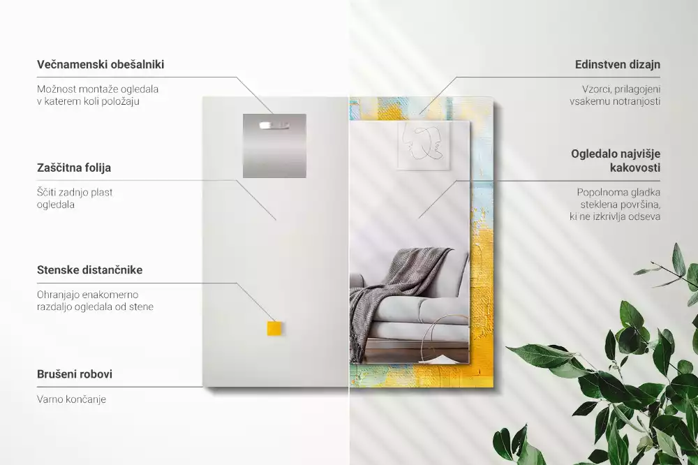 Lustro z nadrukiem prostokątne abstrakcyjny obraz olejny