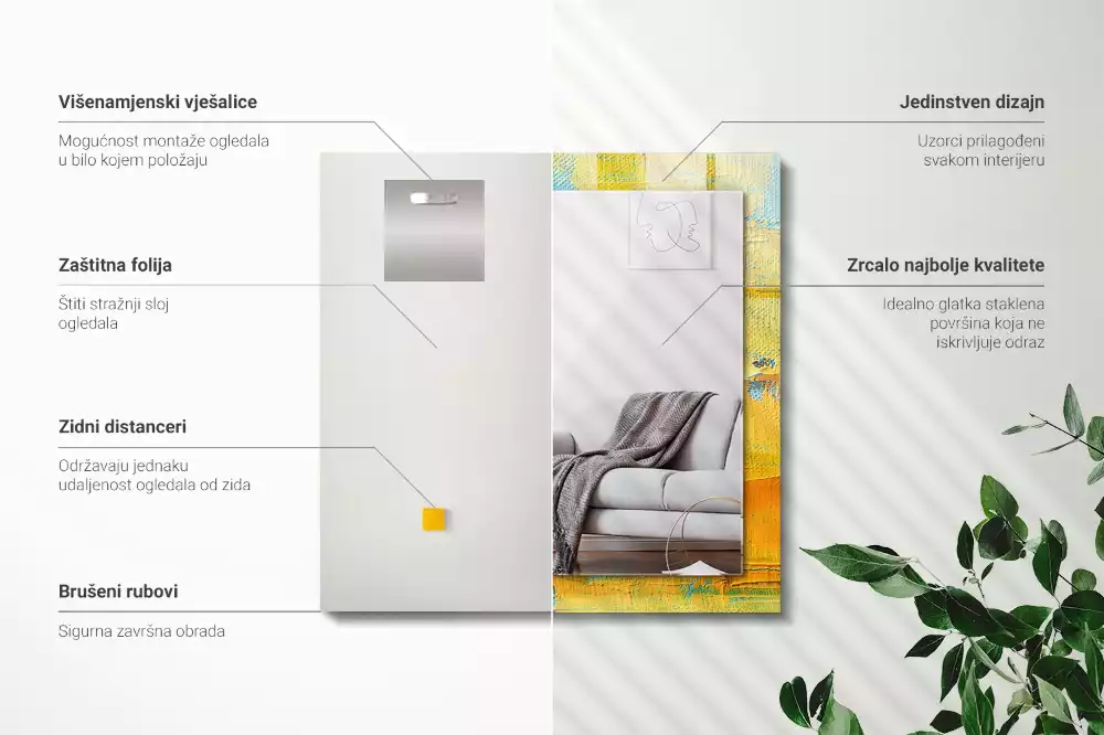 Lustro z nadrukiem prostokątne abstrakcyjny obraz olejny