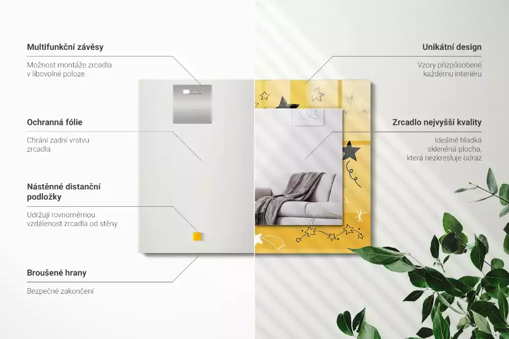Lustro z nadrukiem dekoracyjne prostokątne rysunki różnorodnych gwiazd