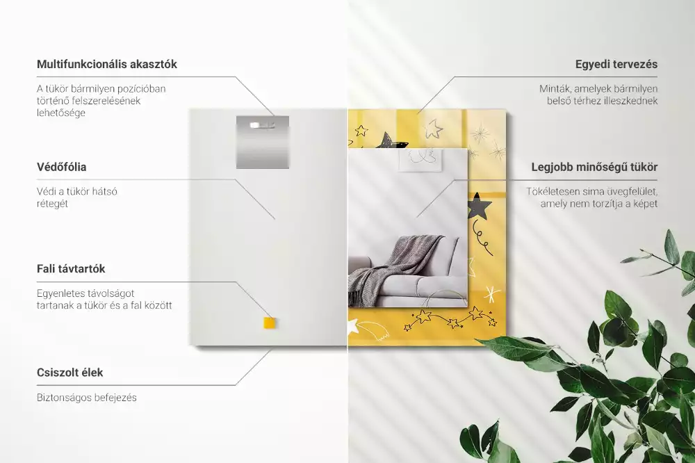 Lustro z nadrukiem dekoracyjne prostokątne rysunki różnorodnych gwiazd