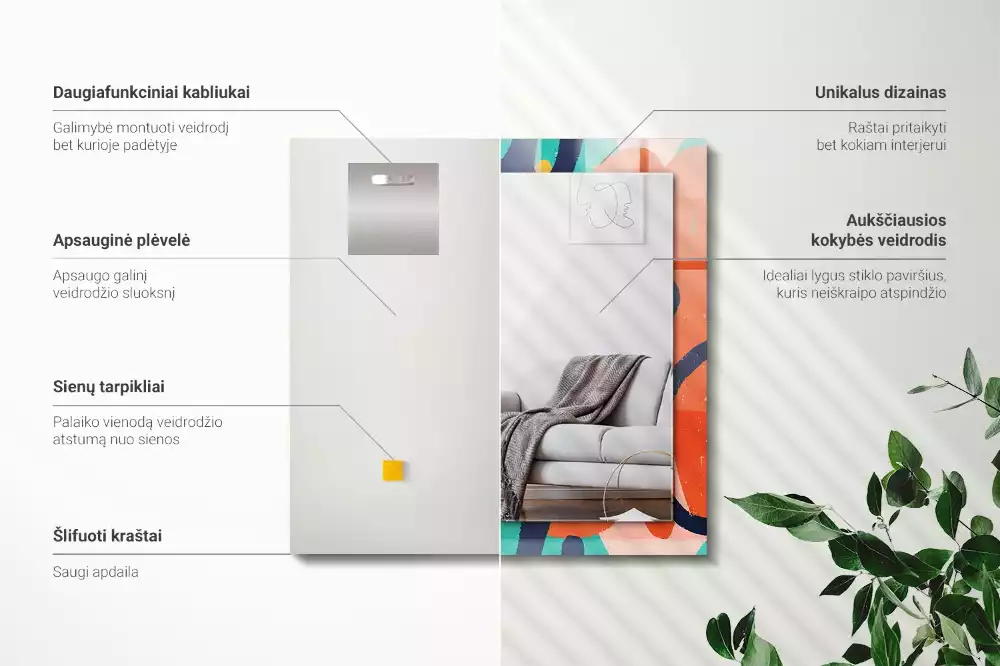 Lustro z drukowaną ramką prostokątne barwna grafika abstrakcyjna