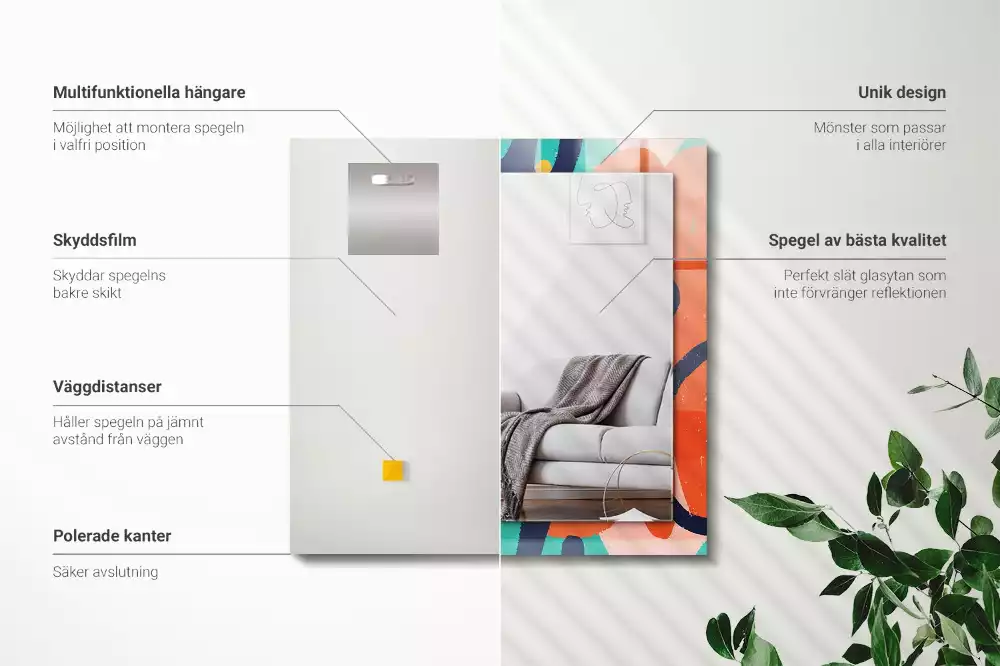 Lustro z drukowaną ramką prostokątne barwna grafika abstrakcyjna