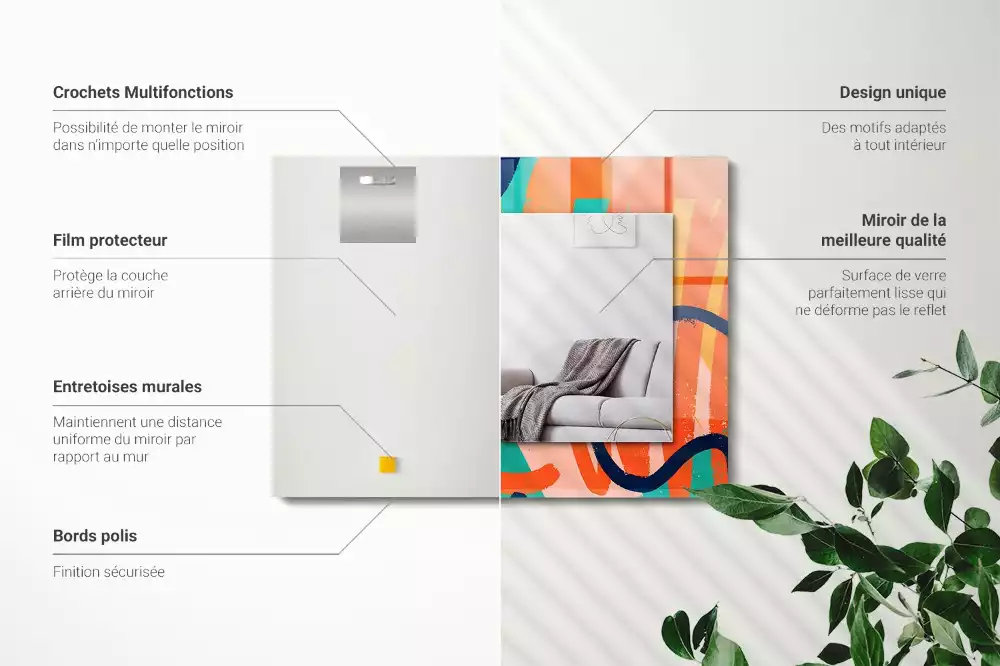 Lustro z drukowaną ramką prostokątne barwna grafika abstrakcyjna