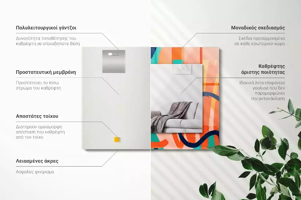 Lustro z drukowaną ramką prostokątne barwna grafika abstrakcyjna