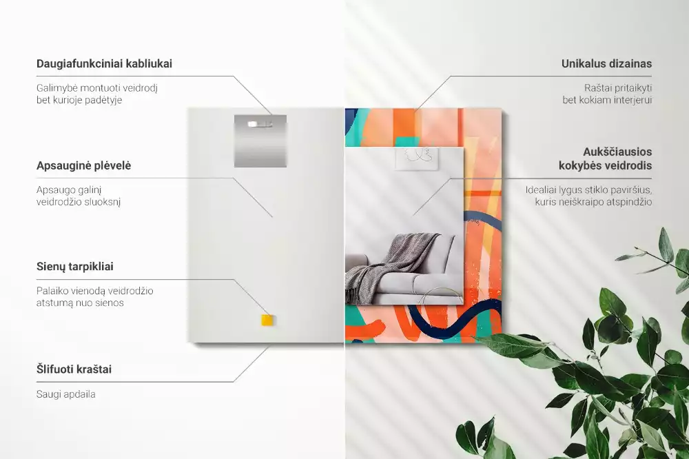 Lustro z drukowaną ramką prostokątne barwna grafika abstrakcyjna
