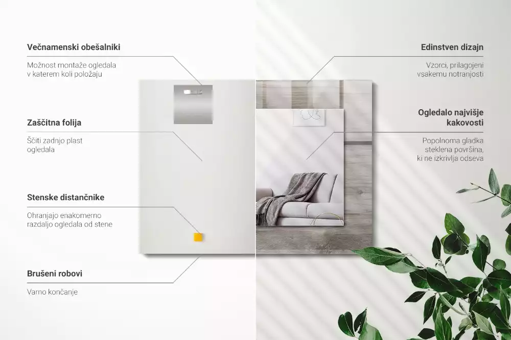 Lustro z nadrukiem prostokątne struktura deski drewnianej