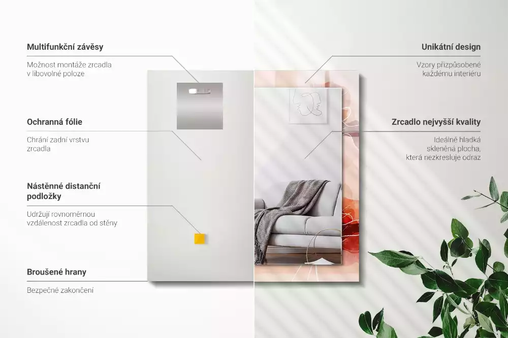 Lustro z drukowaną ramką prostokątne abstrakcyjne motywy kwiatowe
