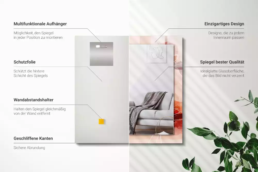 Lustro z drukowaną ramką prostokątne abstrakcyjne motywy kwiatowe
