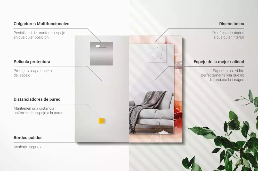 Lustro z drukowaną ramką prostokątne abstrakcyjne motywy kwiatowe