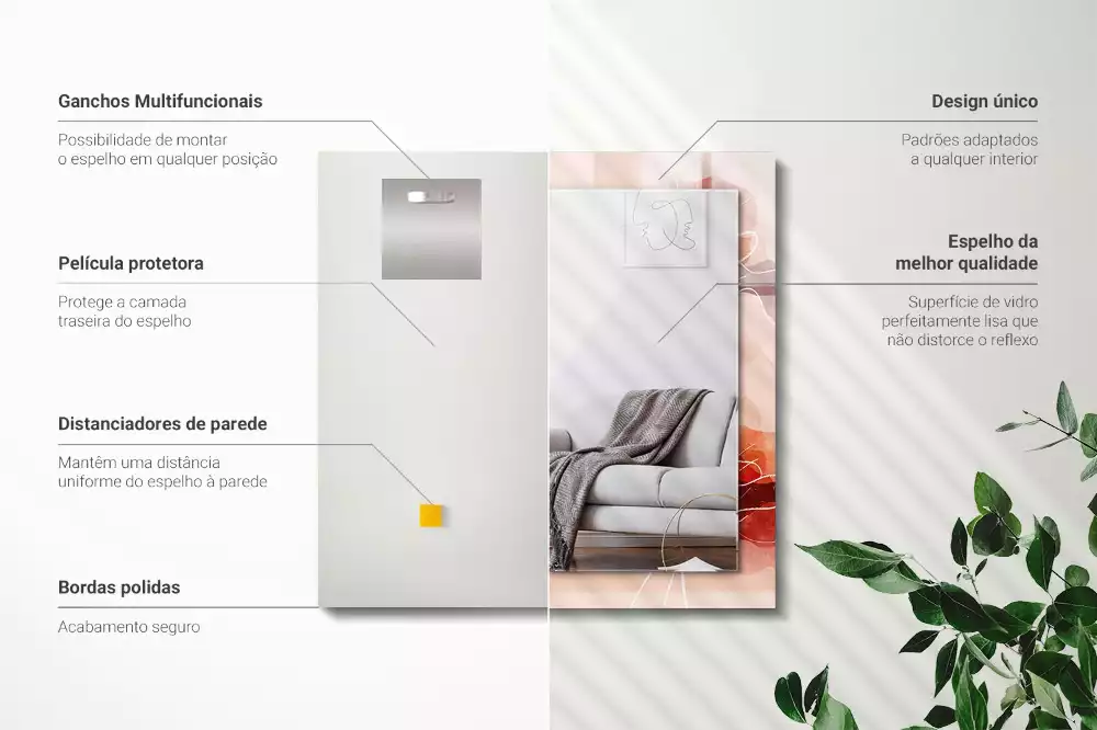 Lustro z drukowaną ramką prostokątne abstrakcyjne motywy kwiatowe