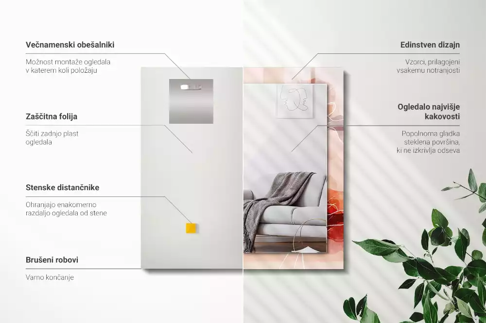 Lustro z drukowaną ramką prostokątne abstrakcyjne motywy kwiatowe