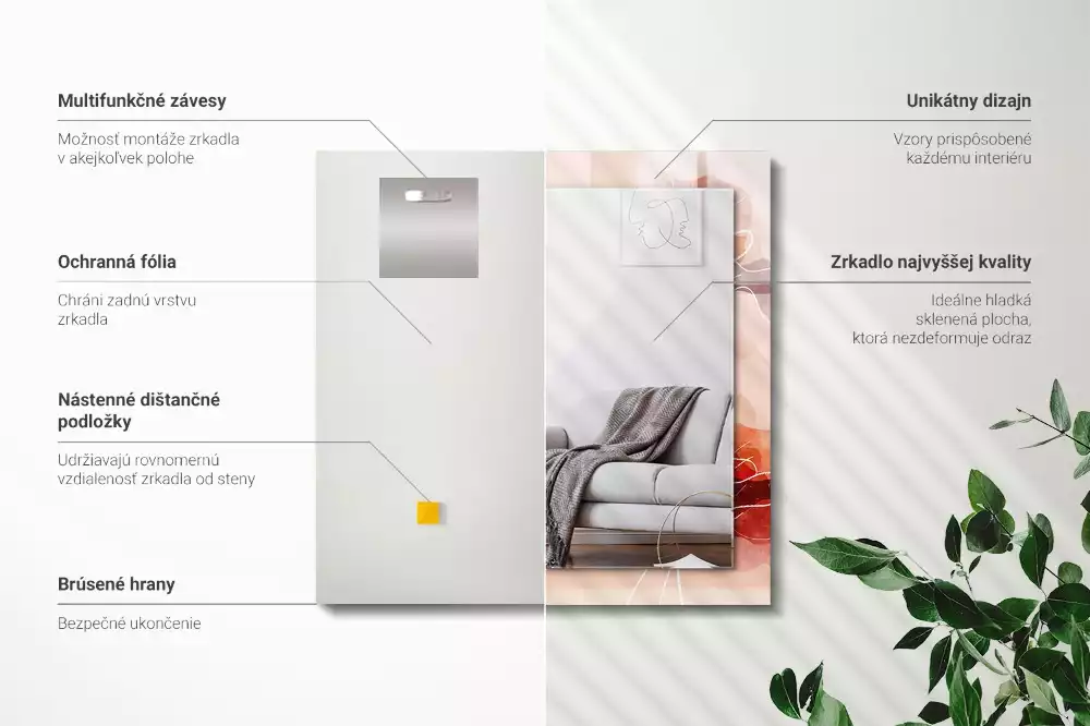 Lustro z drukowaną ramką prostokątne abstrakcyjne motywy kwiatowe