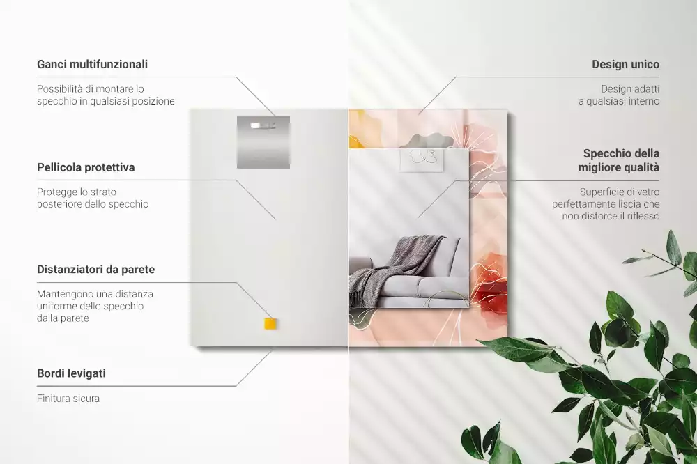 Lustro z drukowaną ramką prostokątne abstrakcyjne motywy kwiatowe