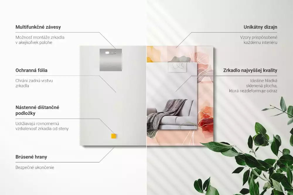 Lustro z drukowaną ramką prostokątne abstrakcyjne motywy kwiatowe