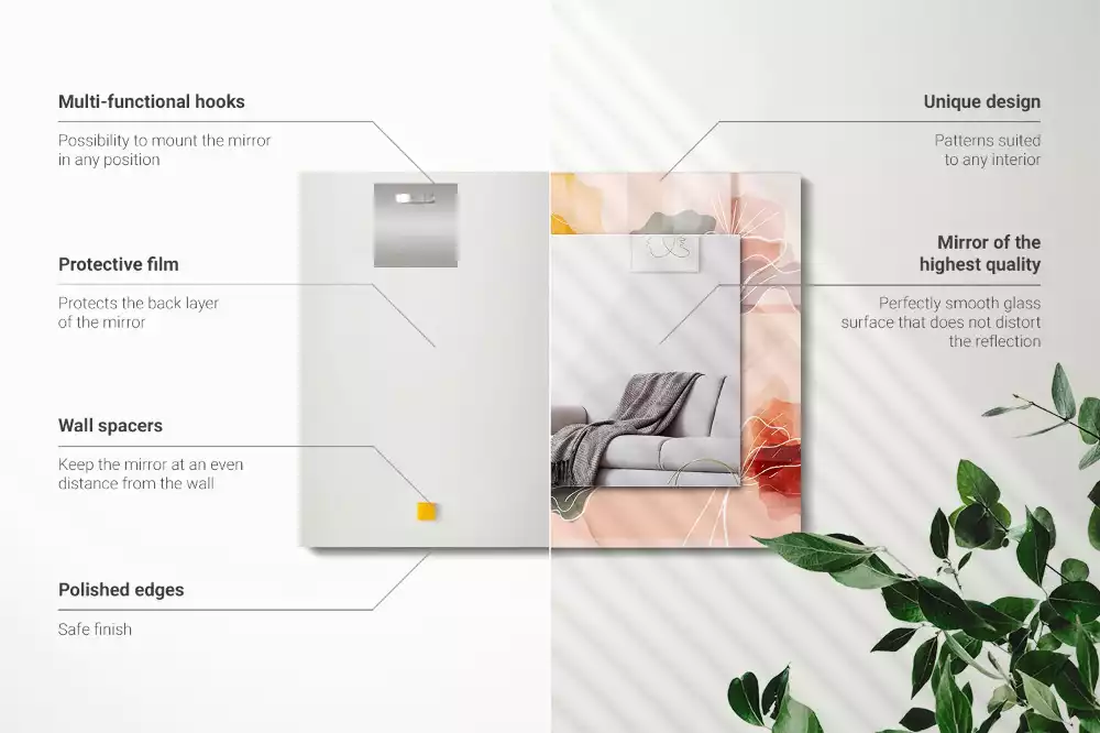 Lustro z drukowaną ramką prostokątne abstrakcyjne motywy kwiatowe