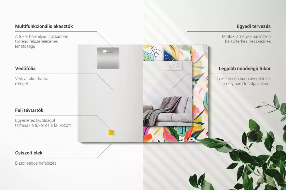 Lustro dekoracyjne prostokątne deseń w kolorowe liście