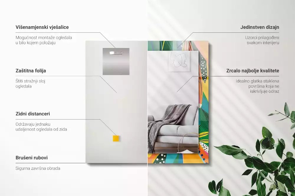 Lustro z nadrukiem prostokątne barwny deseń abstrakcyjny