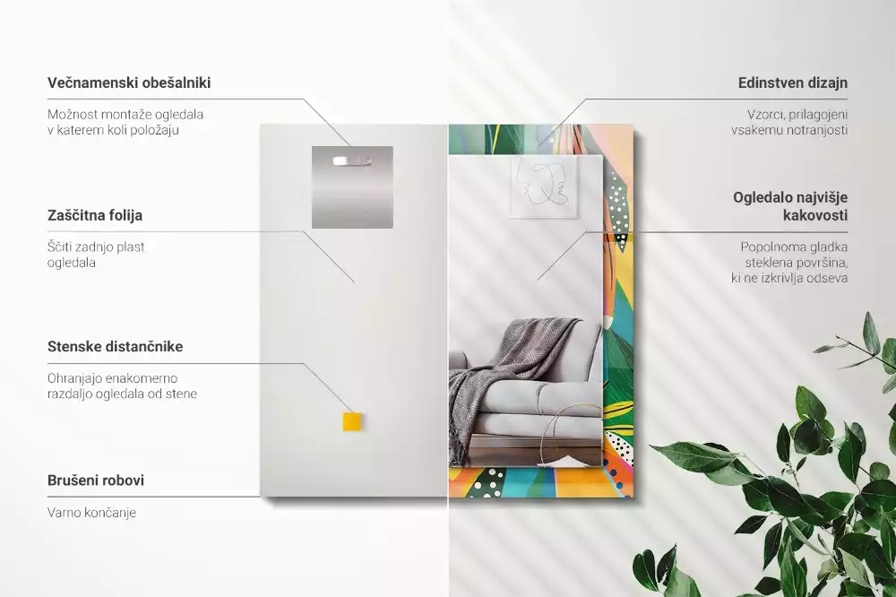 Lustro z nadrukiem prostokątne barwny deseń abstrakcyjny