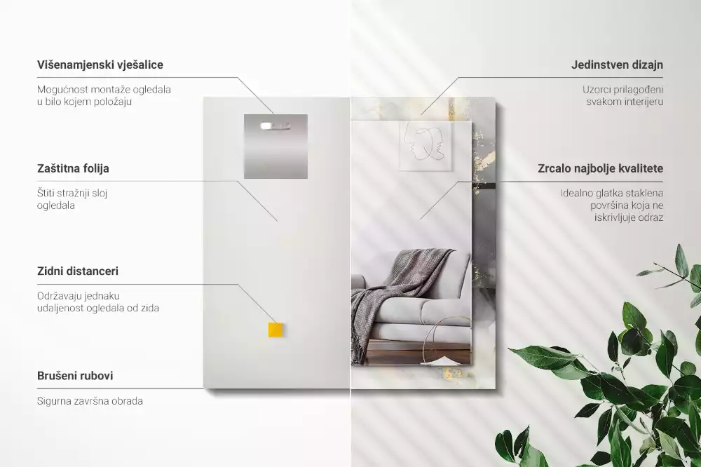 Lustro z nadrukiem prostokątne nowoczesna sztuka abstrakcyjna