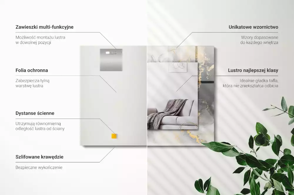 Lustro z nadrukiem prostokątne nowoczesna sztuka abstrakcyjna