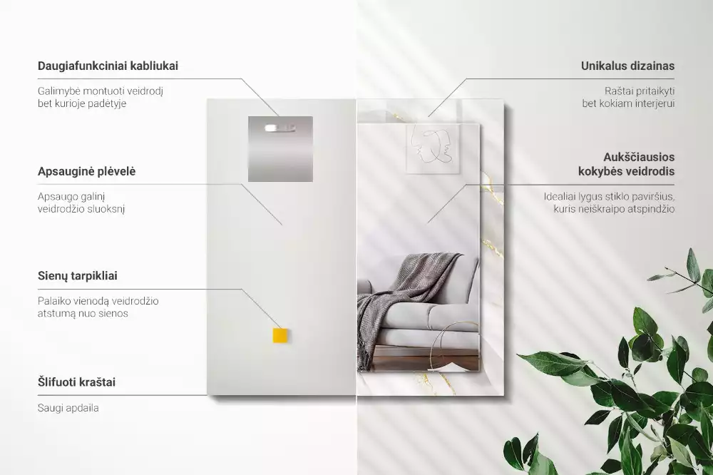 Lustro ramka z nadrukiem prostokątne szary marmur