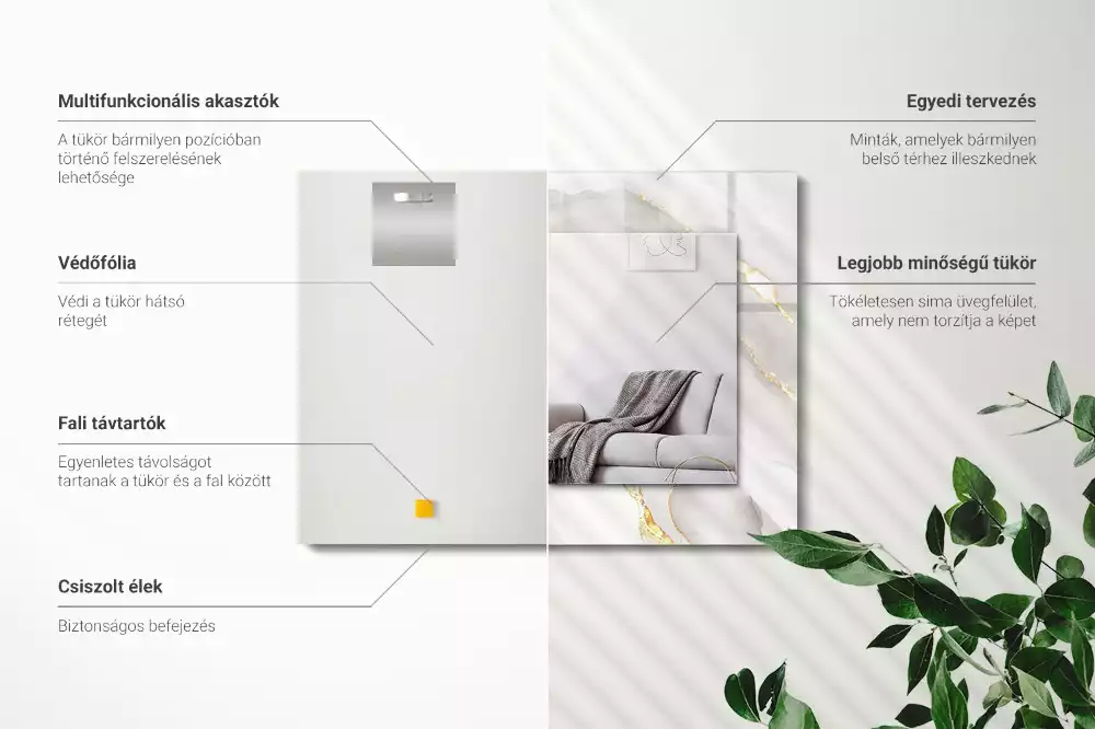 Lustro ramka z nadrukiem prostokątne szary marmur