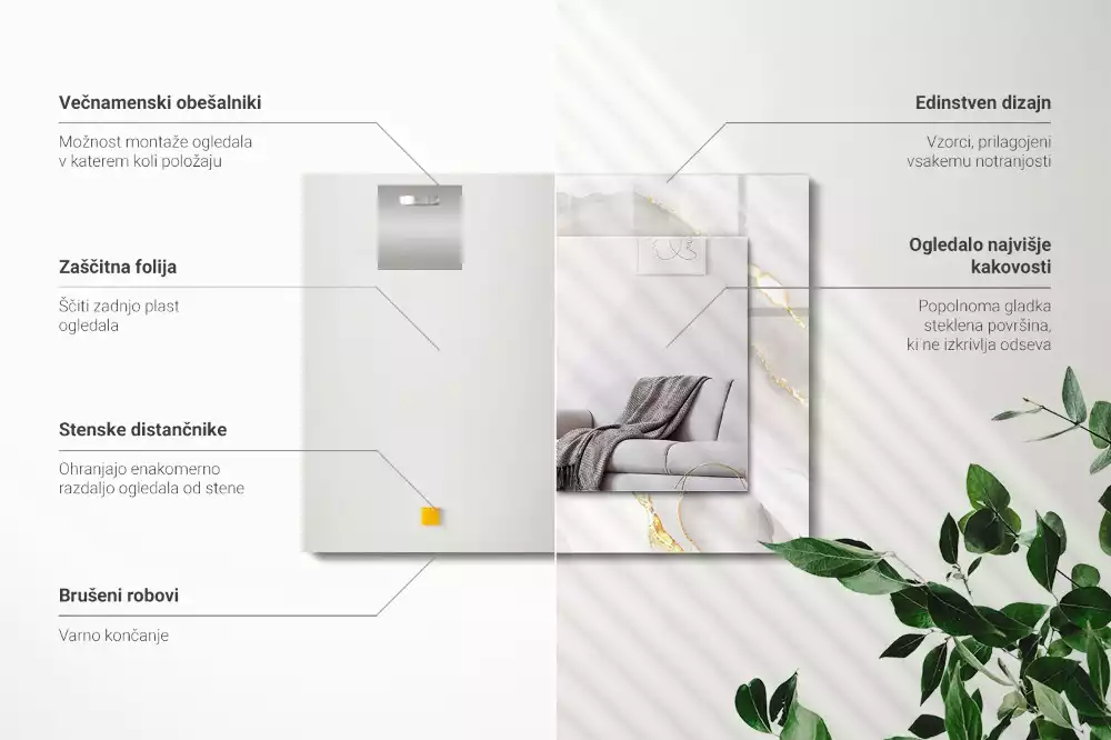 Lustro ramka z nadrukiem prostokątne szary marmur