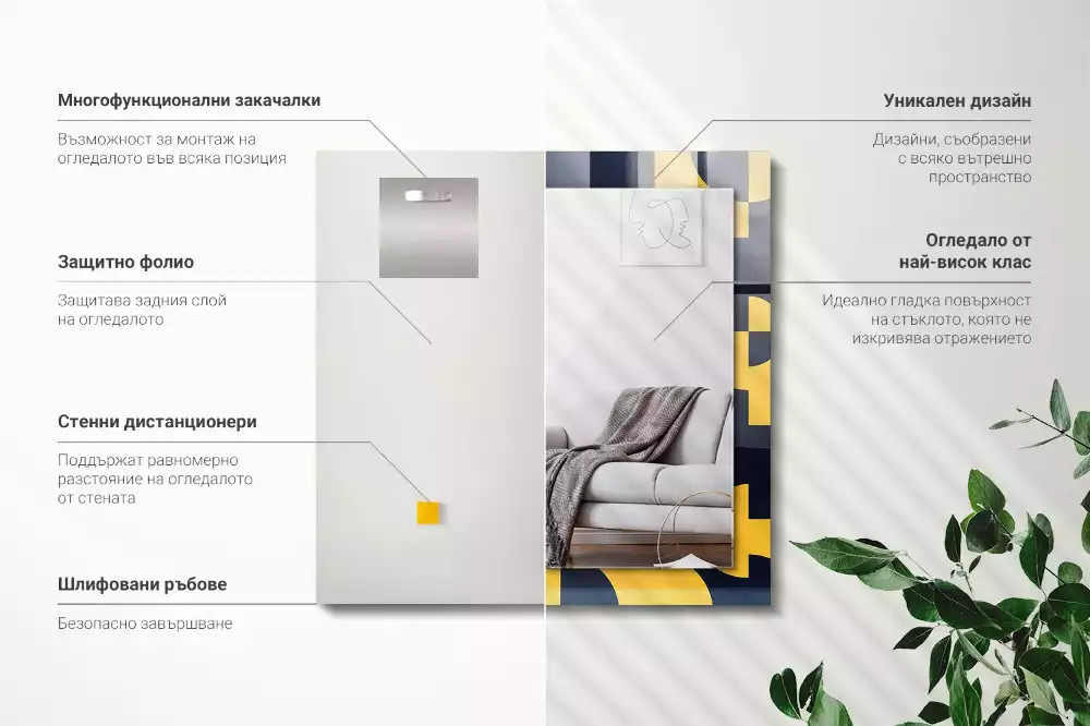 Lustro z drukowaną ramką prostokątne abstrakcyjny deseń geometryczny