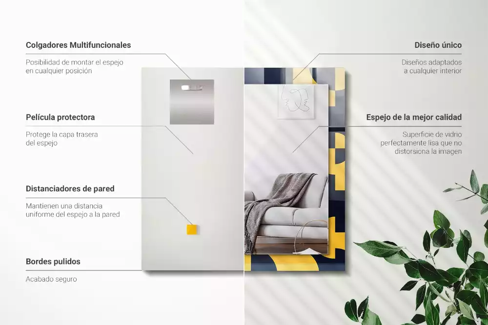 Lustro z drukowaną ramką prostokątne abstrakcyjny deseń geometryczny
