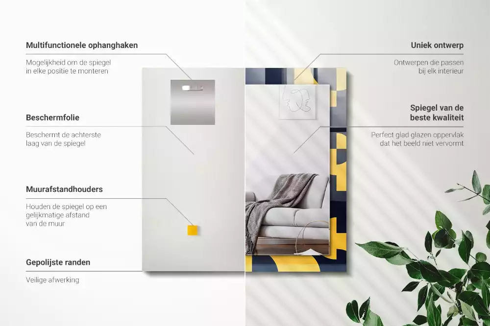 Lustro z drukowaną ramką prostokątne abstrakcyjny deseń geometryczny