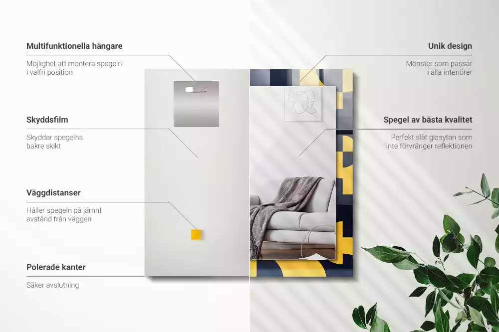 Lustro z drukowaną ramką prostokątne abstrakcyjny deseń geometryczny