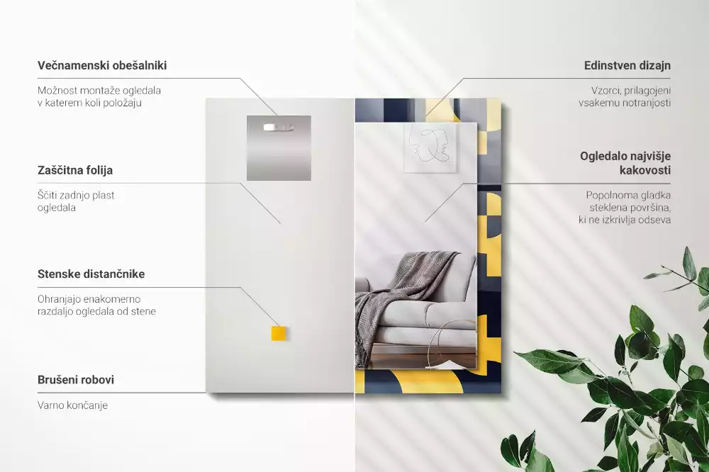 Lustro z drukowaną ramką prostokątne abstrakcyjny deseń geometryczny
