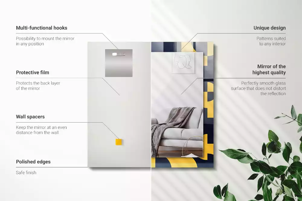 Lustro z drukowaną ramką prostokątne abstrakcyjny deseń geometryczny