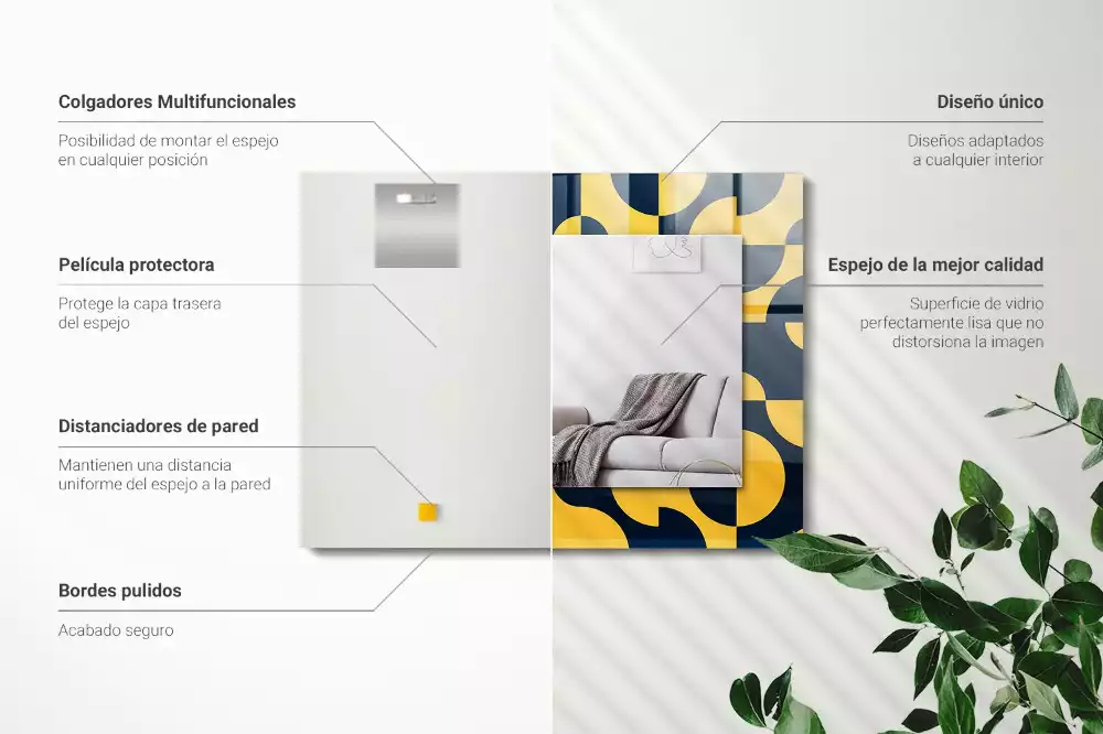 Lustro z drukowaną ramką prostokątne abstrakcyjny deseń geometryczny