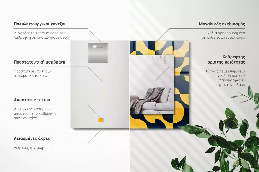 Lustro z drukowaną ramką prostokątne abstrakcyjny deseń geometryczny
