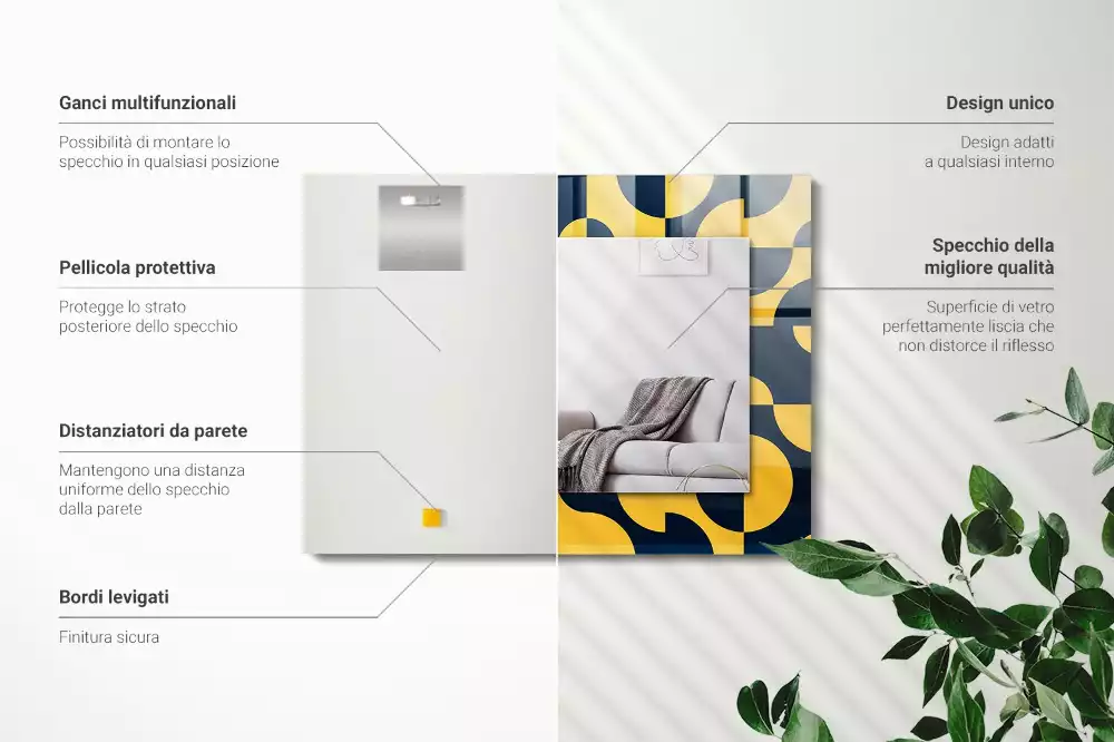 Lustro z drukowaną ramką prostokątne abstrakcyjny deseń geometryczny