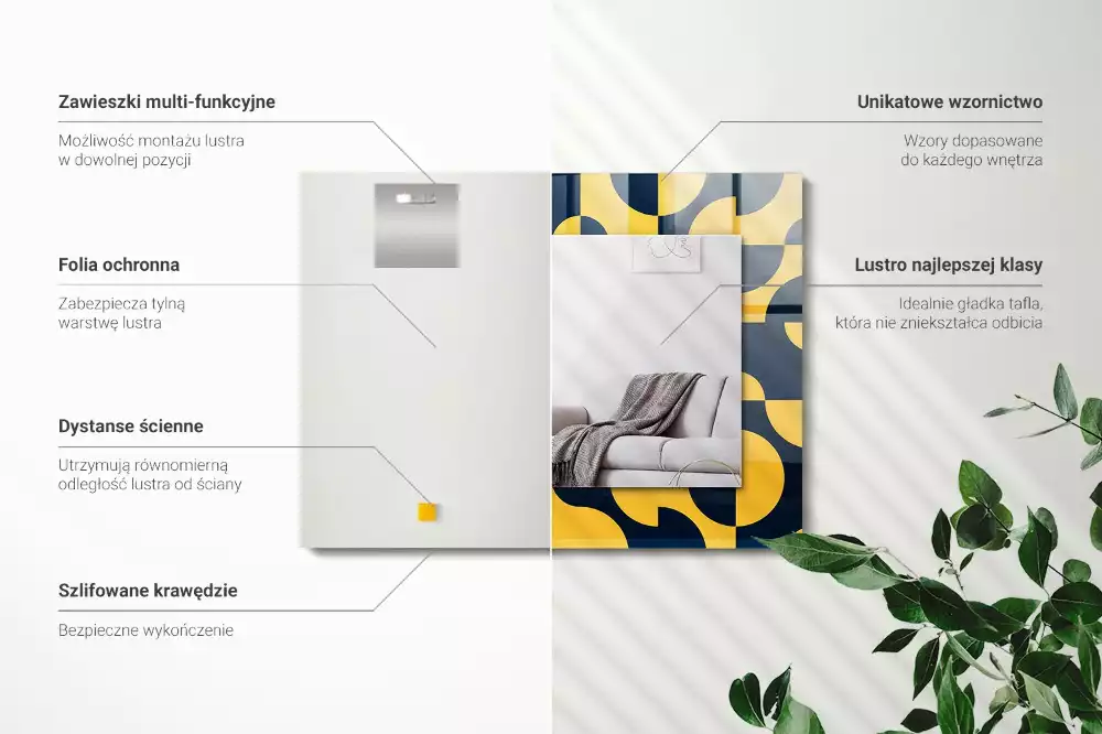 Lustro z drukowaną ramką prostokątne abstrakcyjny deseń geometryczny