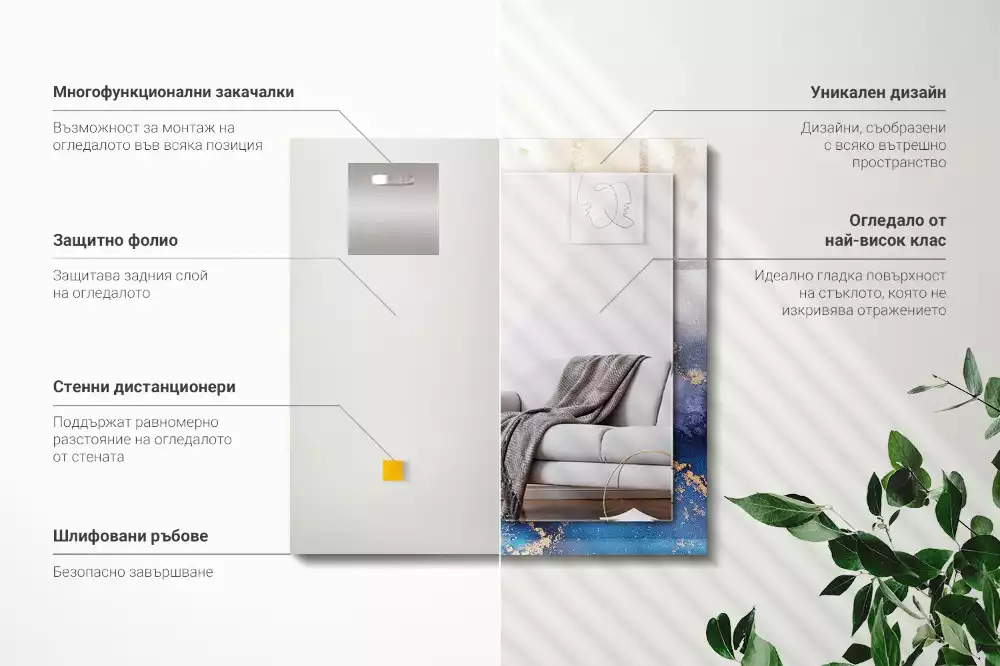 Lustro z nadrukiem prostokątne plastyczna sztuka abstrakcyjna