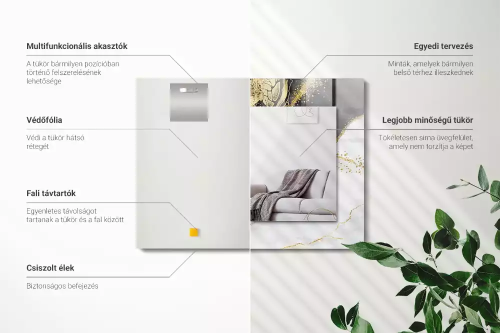 Lustro z nadrukiem prostokątne złota sztuka abstrakcyjna