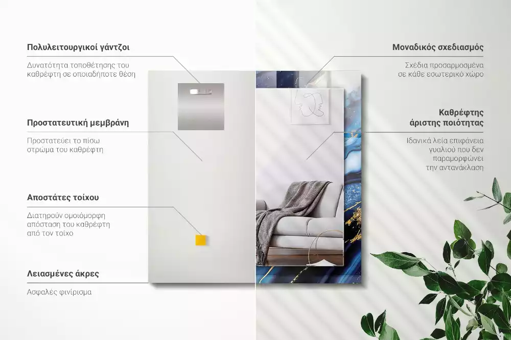 Lustro ramka z nadrukiem prostokątne marmurowa sztuka abstrakcyjna