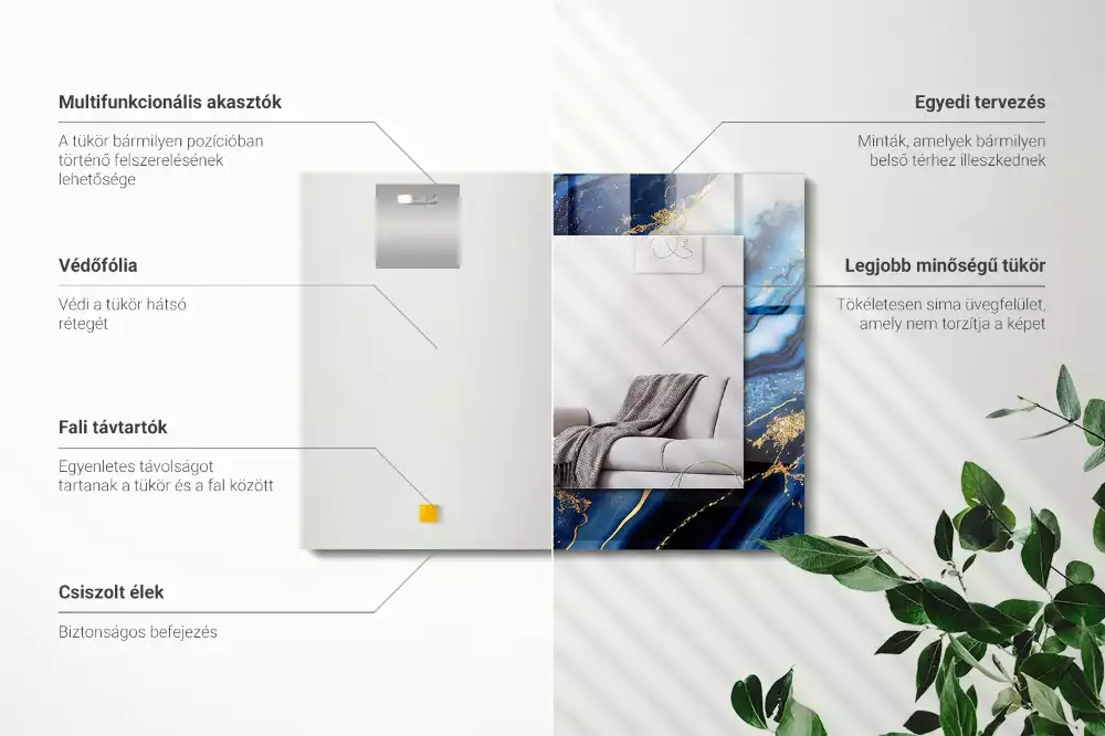 Lustro ramka z nadrukiem prostokątne marmurowa sztuka abstrakcyjna